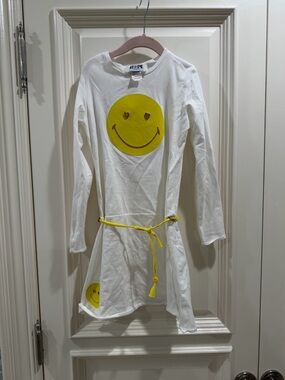 Hope Kids White Long-Sleeve Dress with Yellow Smiley